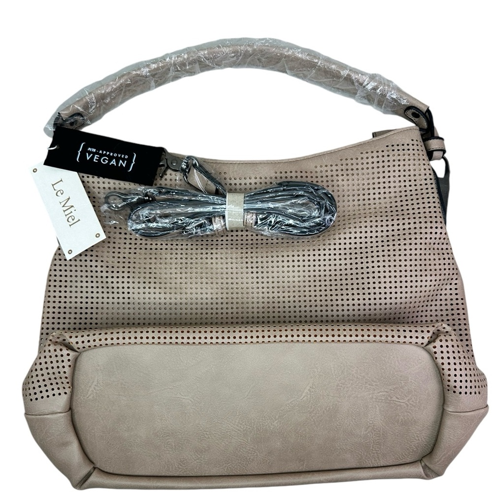 NEW Le Miel Women's Vegan Cream Silver Hardware Tote Handbag Shoulder Purse TAGS